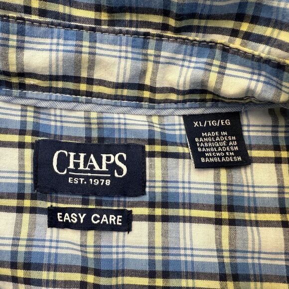 Chaps Shirt Men's XL Blue Yellow Plaid Easy Care Long Sleeve Button Front - Picture 3 of 9